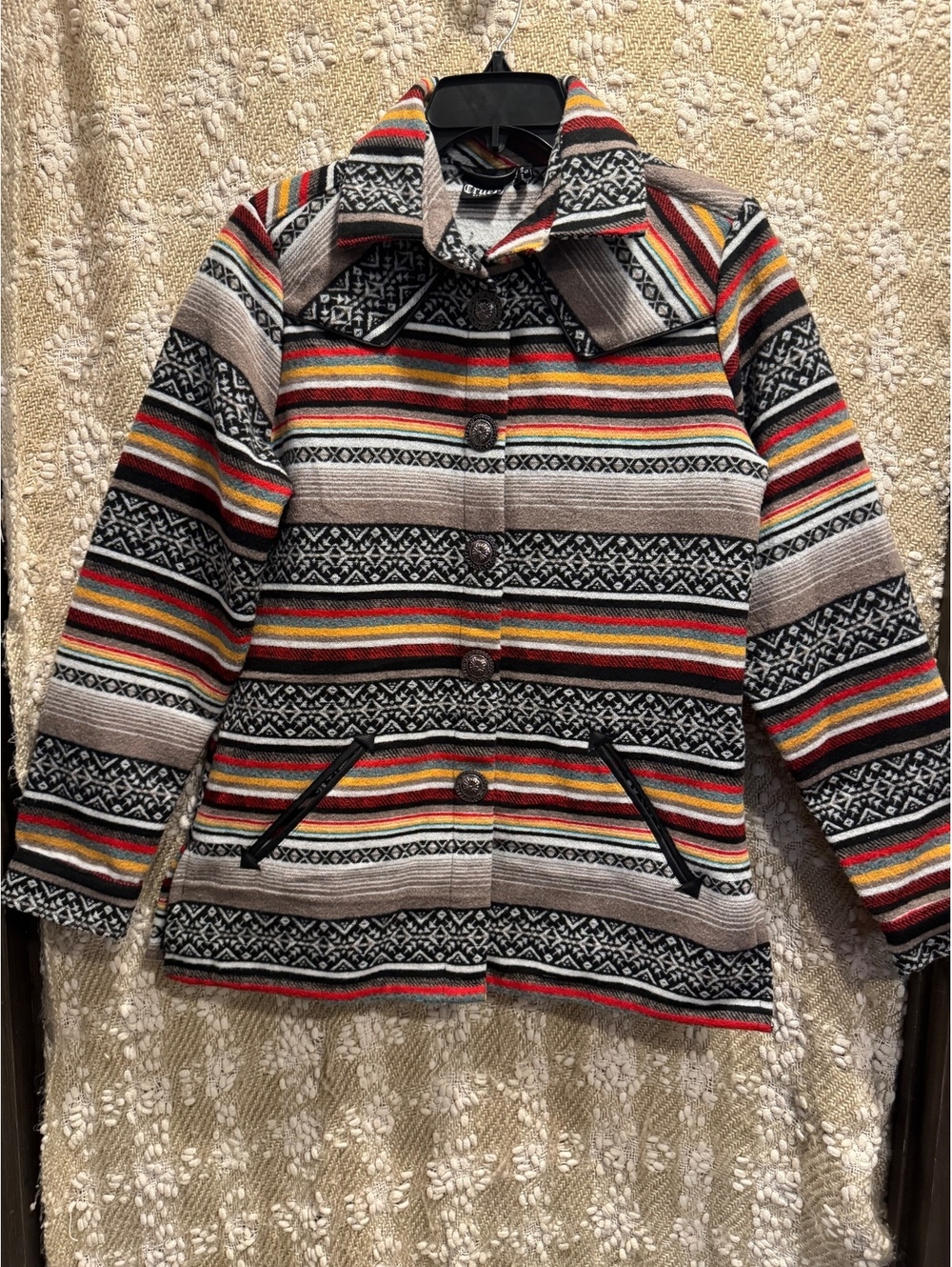 Cruel Denim Women's Serape Stripe Western Aztec Quilted-Lined Jacket/Coat Size S